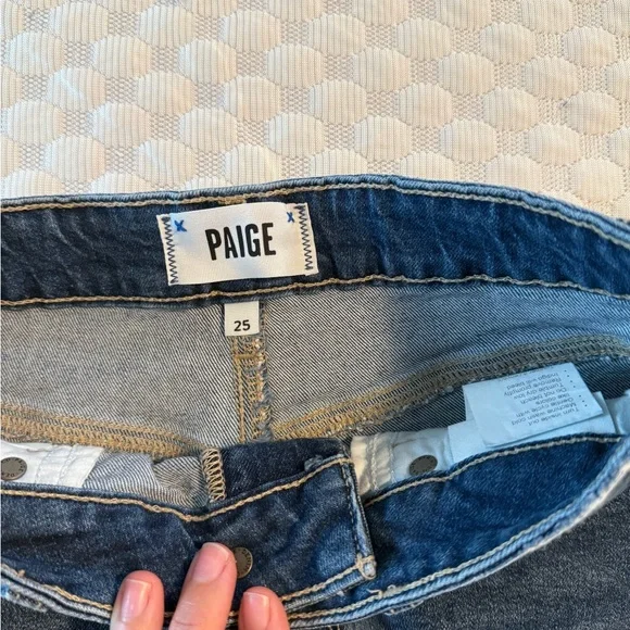 PAIGE Dark Blue Frayed Jean Shorts - Picture 2 of 3